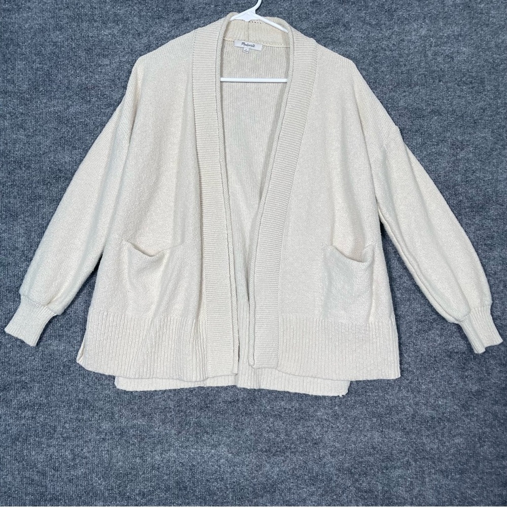 Madewell Women’s Small Cream Knit Balloon Sleeve Pocket Open Cardigan Grannycore